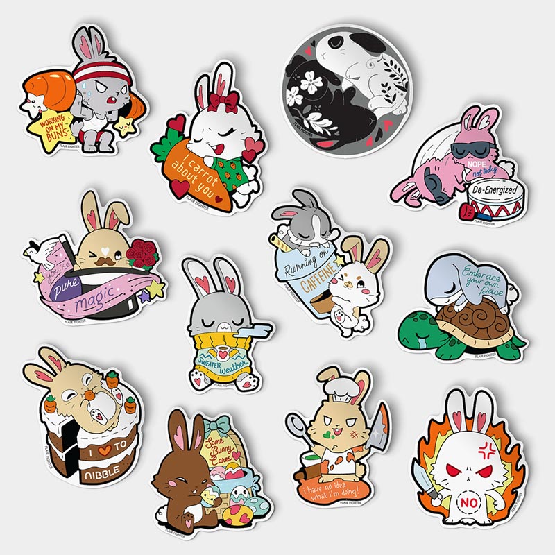 Bunny Collection Vinyl Stickers FULL SET [12 PCS] Decorative Stickers Flair Fighter   