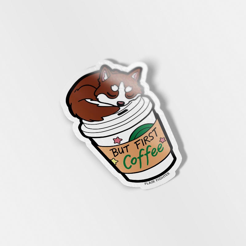 "But First Coffee" Husky Vinyl Sticker Decorative Stickers Flair Fighter   