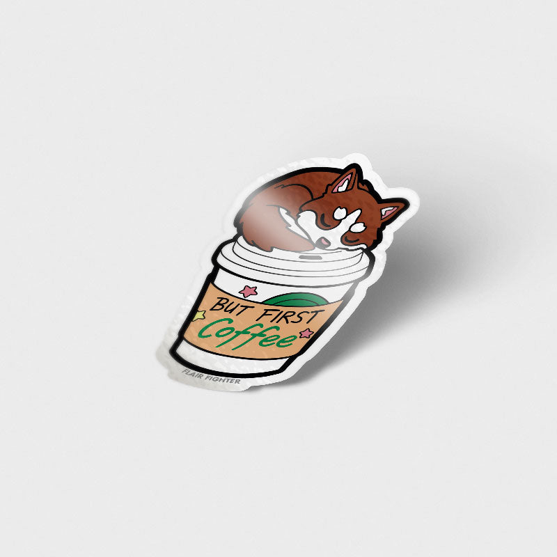 "But First Coffee" Husky Vinyl Sticker Decorative Stickers Flair Fighter   