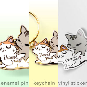 I Knead You (Turkish Van & European Shorthair Cat) Enamel Pin + Keychain + Vinyl Sticker BUNDLE [3 PCS]  Flair Fighter   