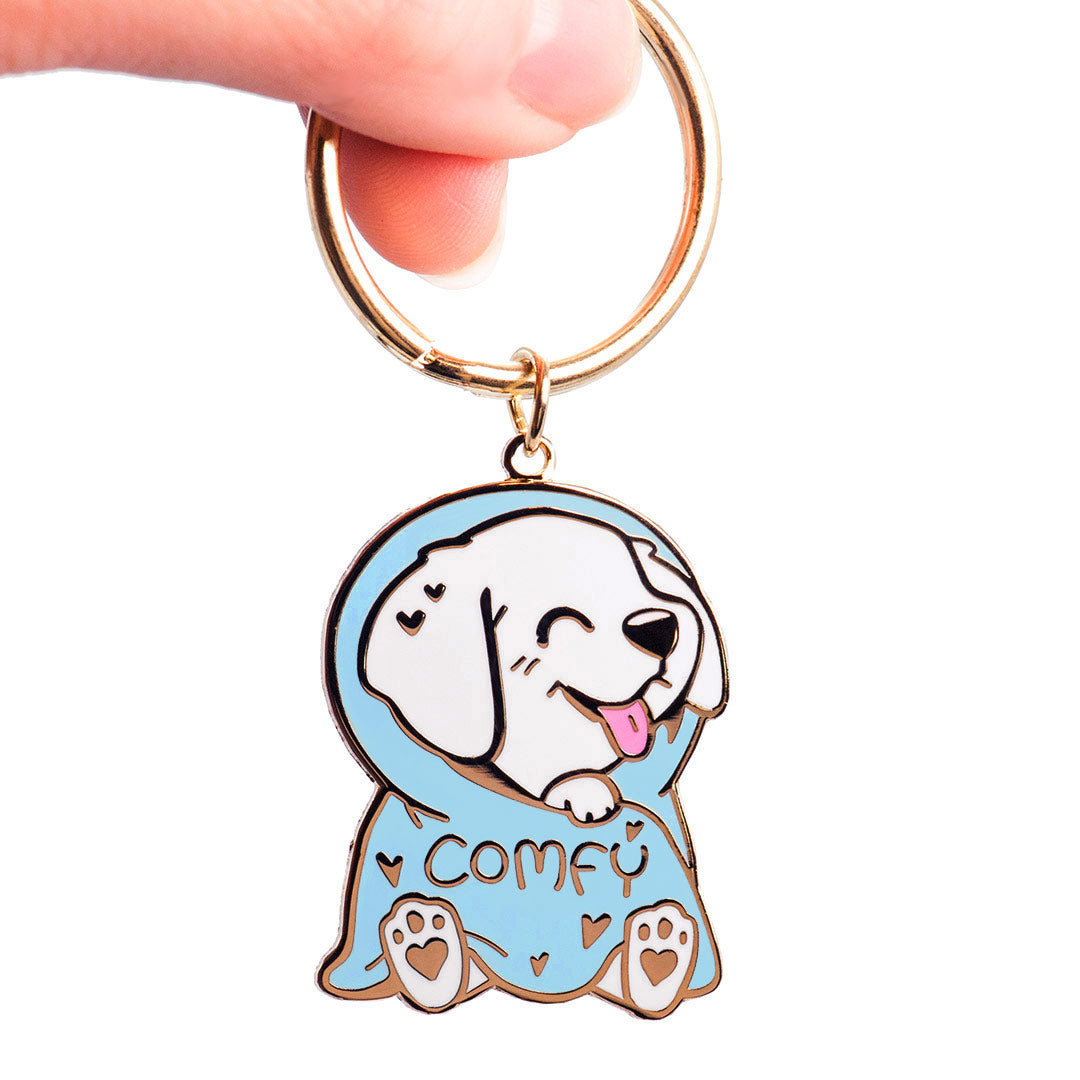 Comfy Blanket Golden Retriever Enamel Keychain  Flair Fighter   