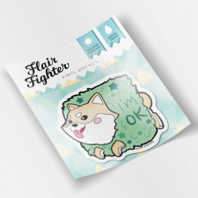 Cream Shiba Inu Stuck in Bush "I'm OK" Vinyl Sticker Decorative Stickers Flair Fighter   