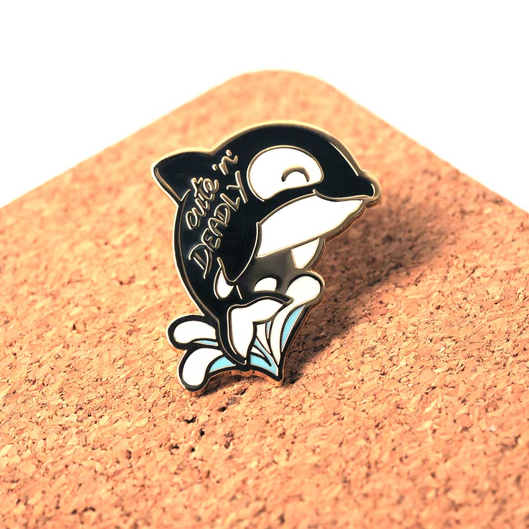 "Cute n Deadly" Orca Killer Whale Enamel Pin Brooches & Lapel Pins Flair Fighter   