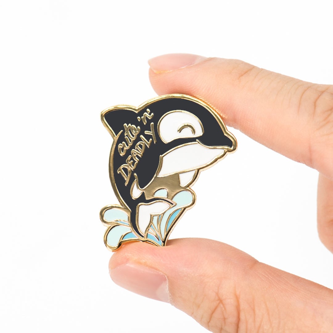 "Cute n Deadly" Orca Killer Whale Enamel Pin Brooches & Lapel Pins Flair Fighter   