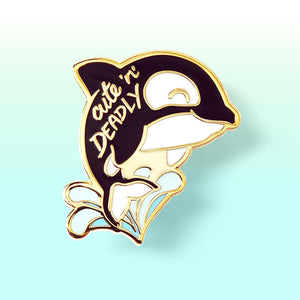 "Cute n Deadly" Orca Killer Whale Enamel Pin Brooches & Lapel Pins Flair Fighter   