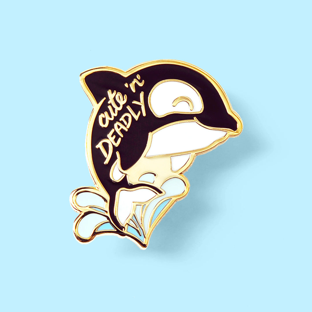 "Cute n Deadly" Orca Killer Whale Enamel Pin Brooches & Lapel Pins Flair Fighter   