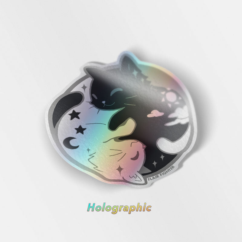 Day & Night Cats Holographic Vinyl Sticker Decorative Stickers Flair Fighter   