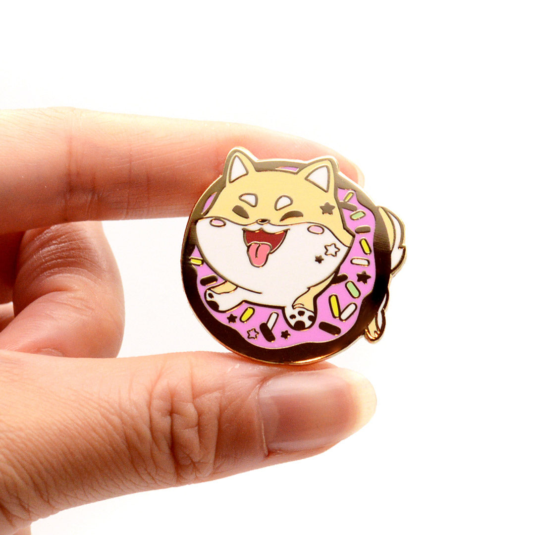Cream Shiba Inu Donut Enamel Pin Brooches & Lapel Pins Flair Fighter   