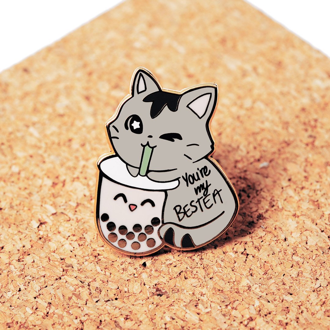 Flair Fighter You're My Bestea Boba Cat Cute Hard Enamel Lapel Pin