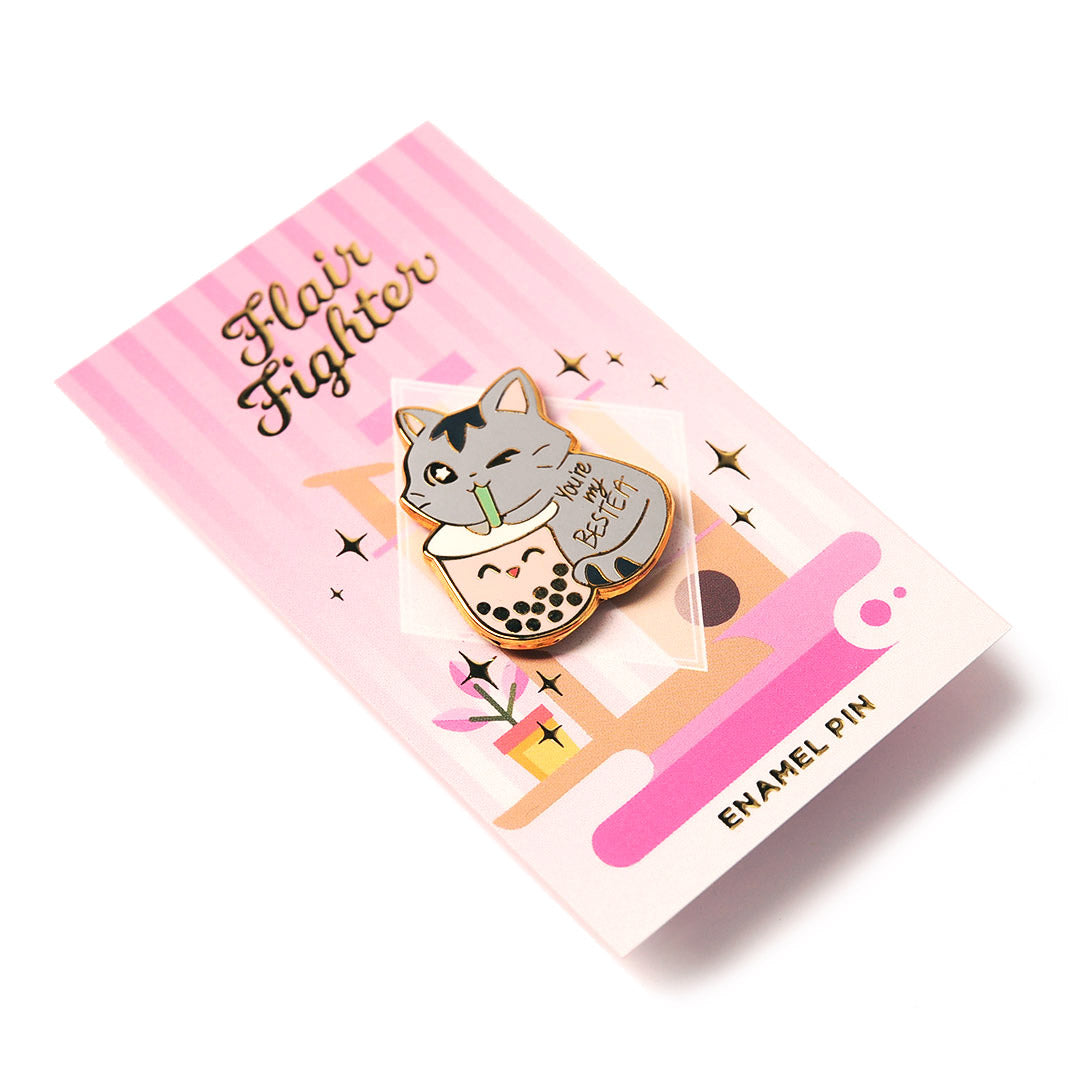 You're My Bestea Boba Cat Enamel Pin Brooches & Lapel Pins Flair Fighter   