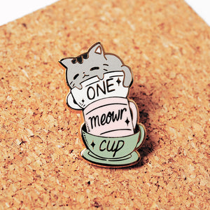 One Meowr Cup Cat Enamel Pin Brooches & Lapel Pins Flair Fighter   