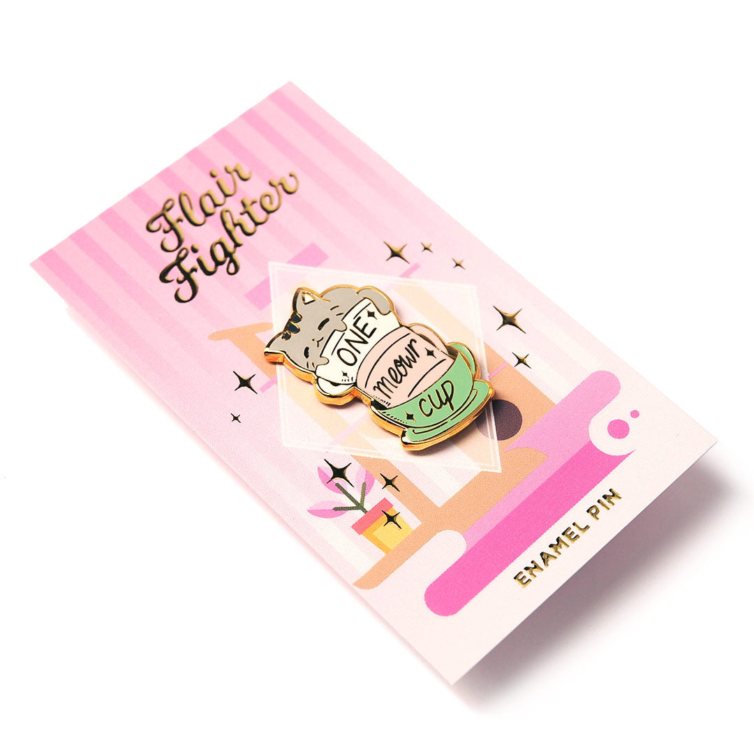 One Meowr Cup Cat Enamel Pin Brooches & Lapel Pins Flair Fighter   