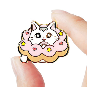 Mochi Pon-De-Ring Donut Cat Enamel Pin Brooches & Lapel Pins Flair Fighter   