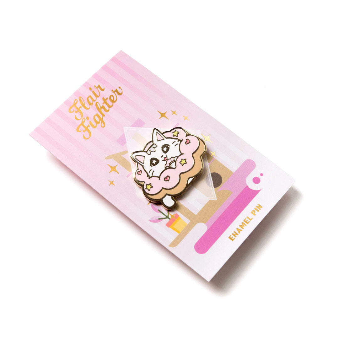 Mochi Pon-De-Ring Donut Cat Enamel Pin Brooches & Lapel Pins Flair Fighter   