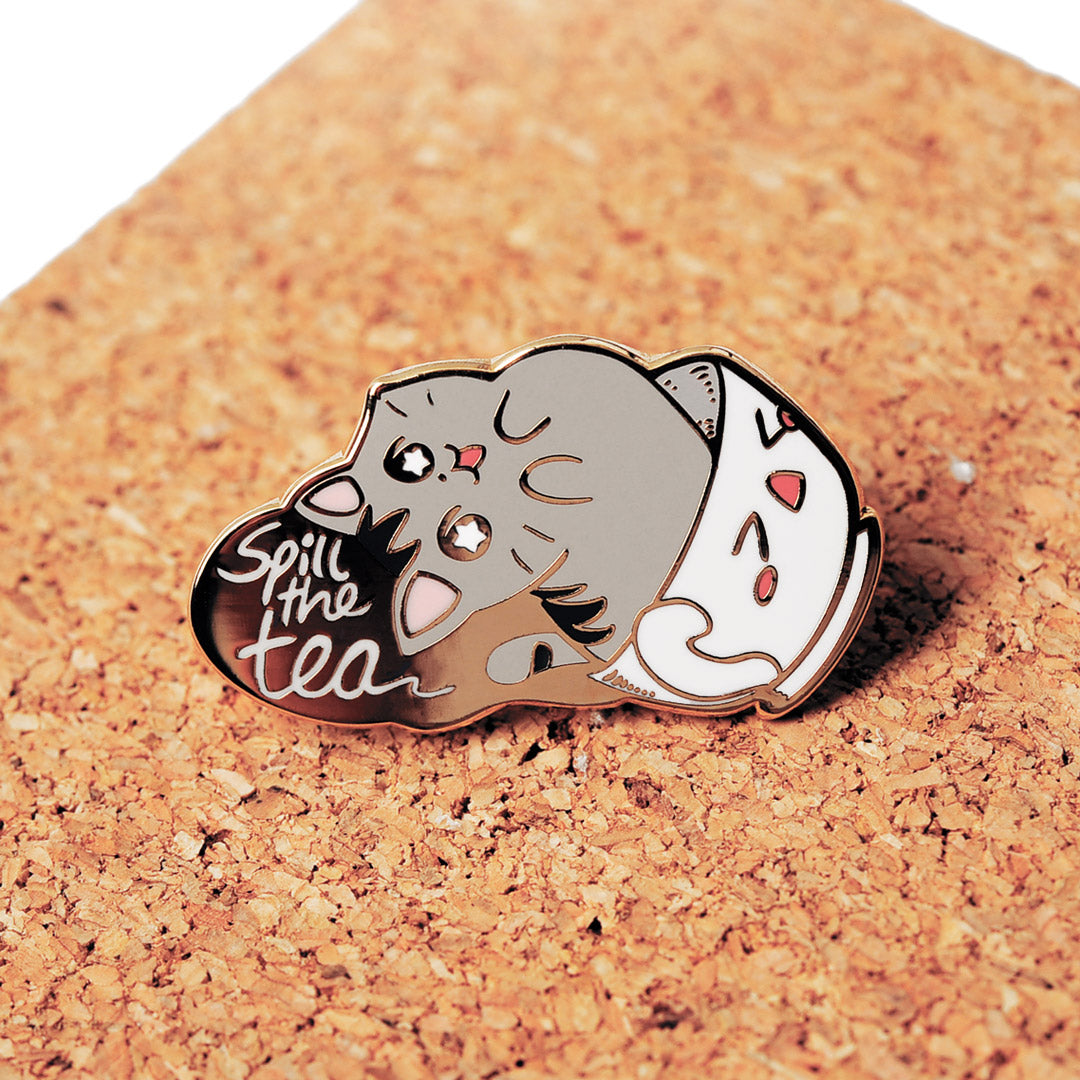 Spill the Tea Cat Enamel Pin Brooches & Lapel Pins Flair Fighter   
