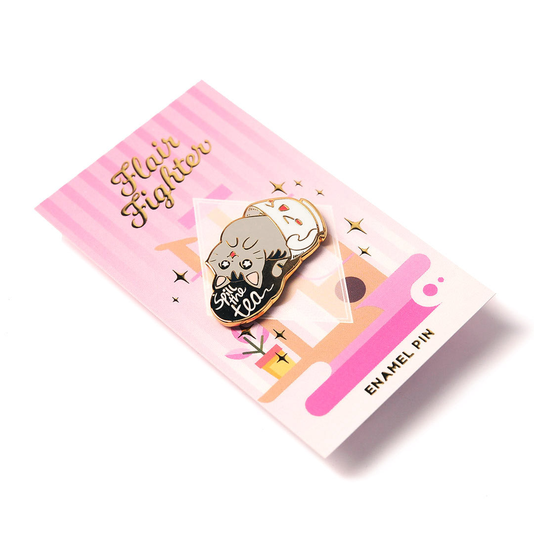Spill the Tea Cat Enamel Pin Brooches & Lapel Pins Flair Fighter   
