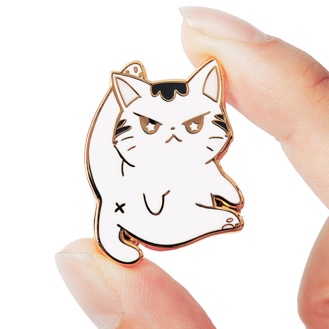 Angry White Cat Cute Hard Enamel Lapel Pin - Flair Fighter