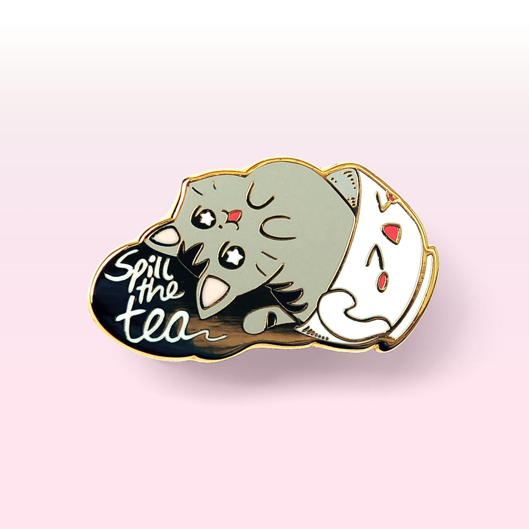 Spill the Tea Cat Enamel Pin Brooches & Lapel Pins Flair Fighter   