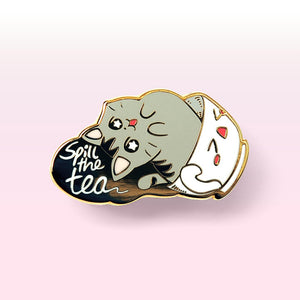 Spill the Tea Cat Enamel Pin Brooches & Lapel Pins Flair Fighter   