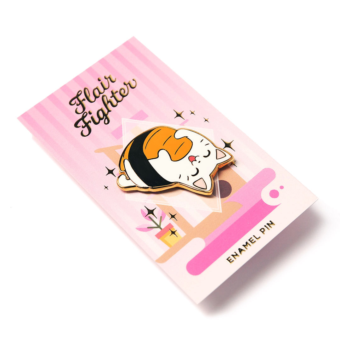 Upside Down Salmon Sushi Cat Enamel Pin Brooches & Lapel Pins Flair Fighter   