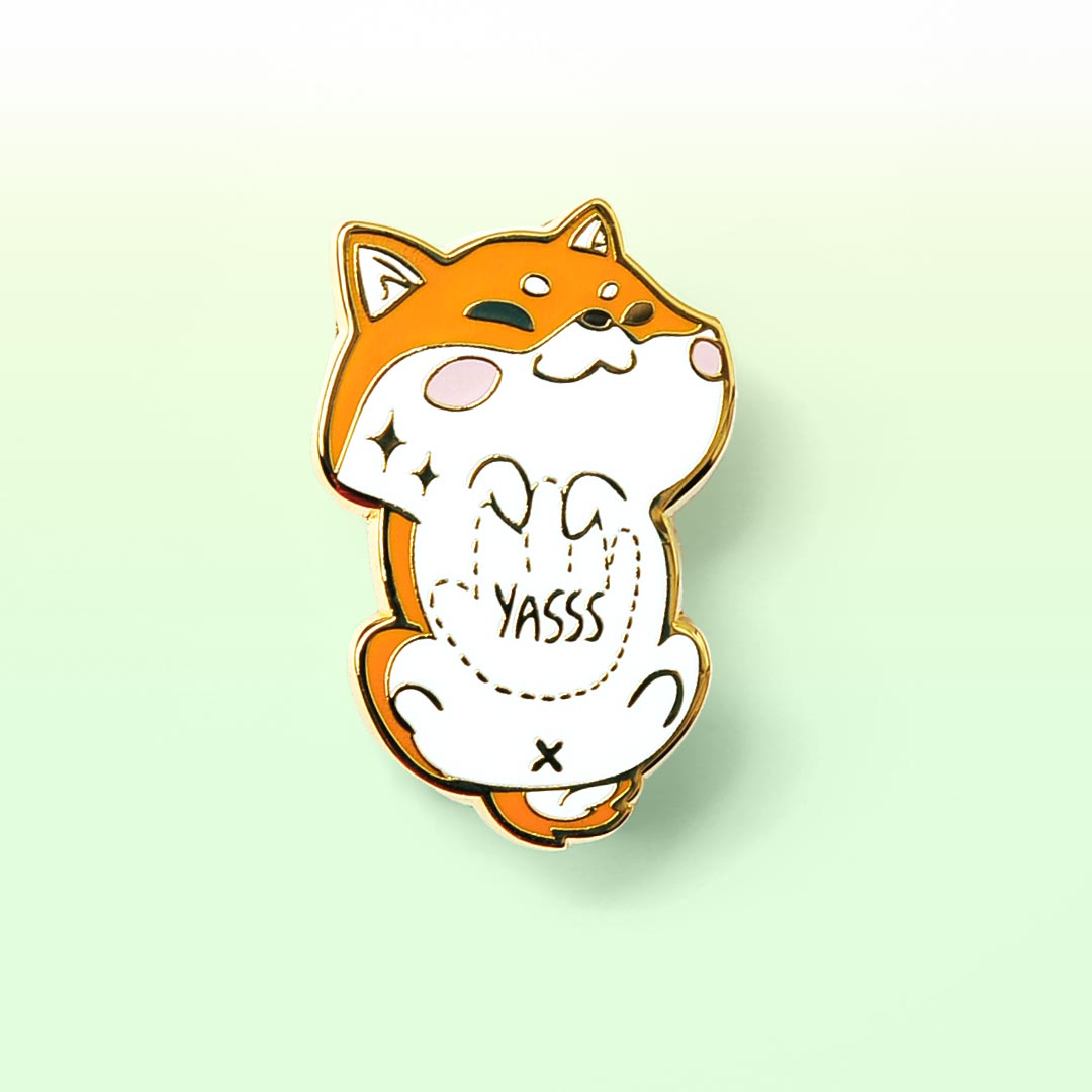 Red Shiba Inu Belly Rub "Yasss" Enamel Pin Brooches & Lapel Pins Flair Fighter   