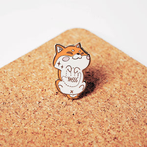 Red Shiba Inu Belly Rub "Yasss" Enamel Pin Brooches & Lapel Pins Flair Fighter   
