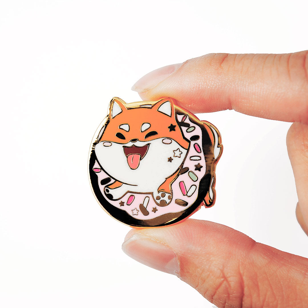 Red Shiba Inu Donut Enamel Pin Brooches & Lapel Pins Flair Fighter   