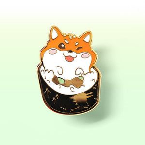 Red Shiba Inu Maki Sushi Roll Enamel Pin Brooches & Lapel Pins Flair Fighter   