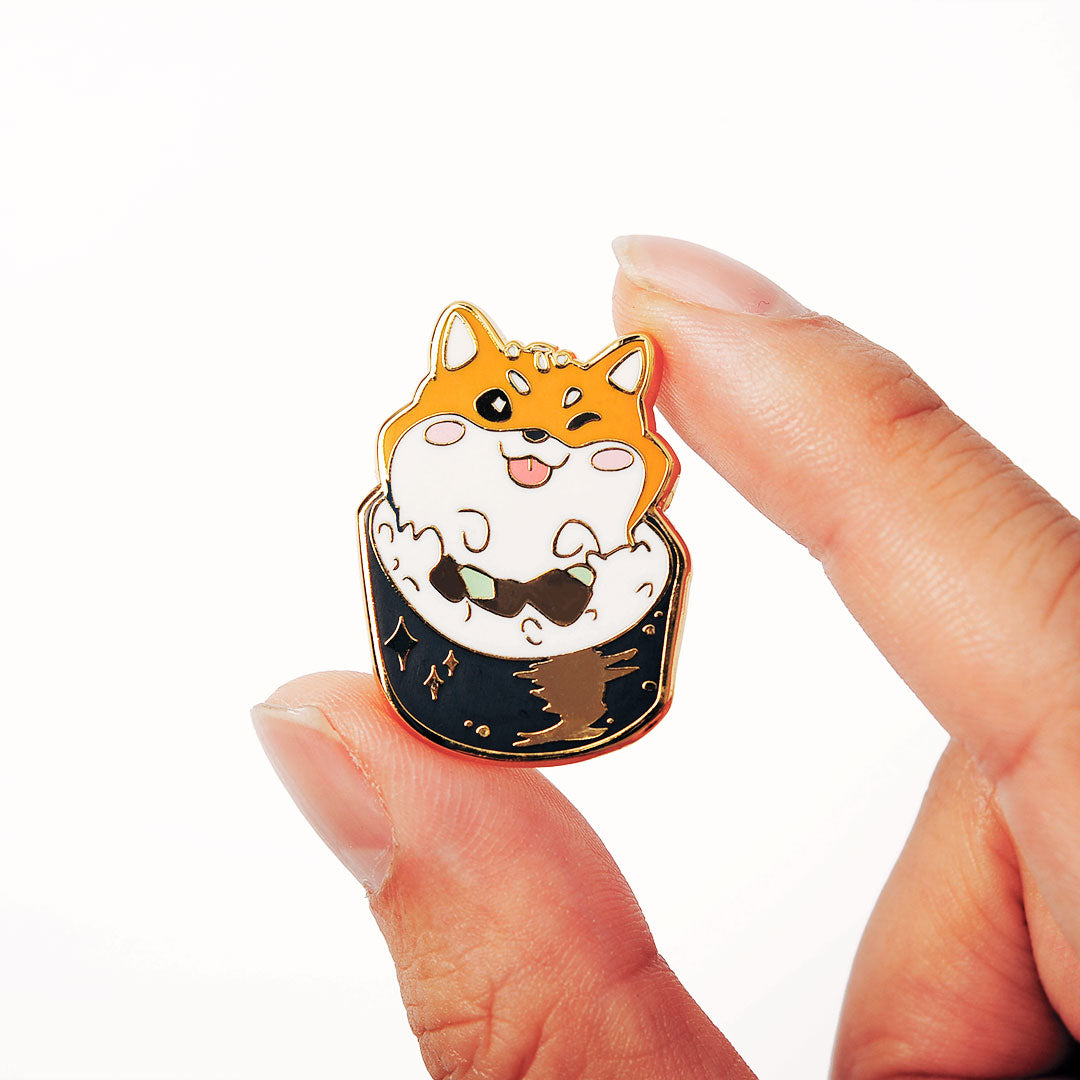 Red Shiba Inu Maki Sushi Roll Enamel Pin Brooches & Lapel Pins Flair Fighter   