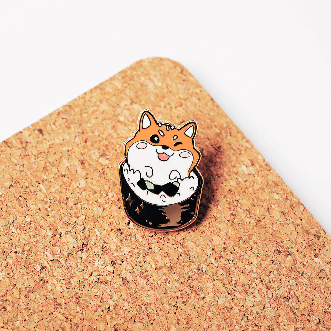 Red Shiba Inu Maki Sushi Roll Enamel Pin Brooches & Lapel Pins Flair Fighter   
