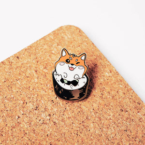 Red Shiba Inu Maki Sushi Roll Enamel Pin Brooches & Lapel Pins Flair Fighter   