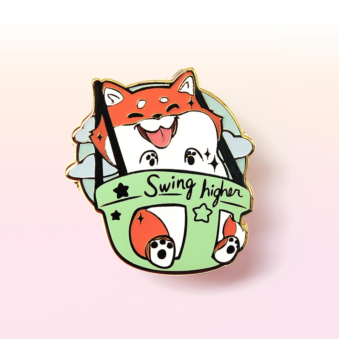 Red Shiba Inu Swing Higher Enamel Pin Brooches & Lapel Pins Flair Fighter   