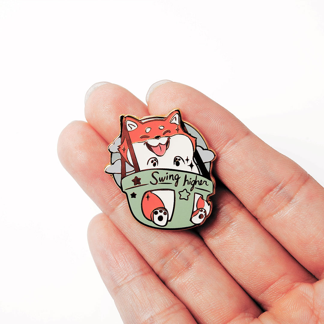 Red Shiba Inu Swing Higher Enamel Pin Brooches & Lapel Pins Flair Fighter   
