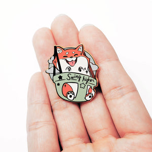 Red Shiba Inu Swing Higher Enamel Pin Brooches & Lapel Pins Flair Fighter   