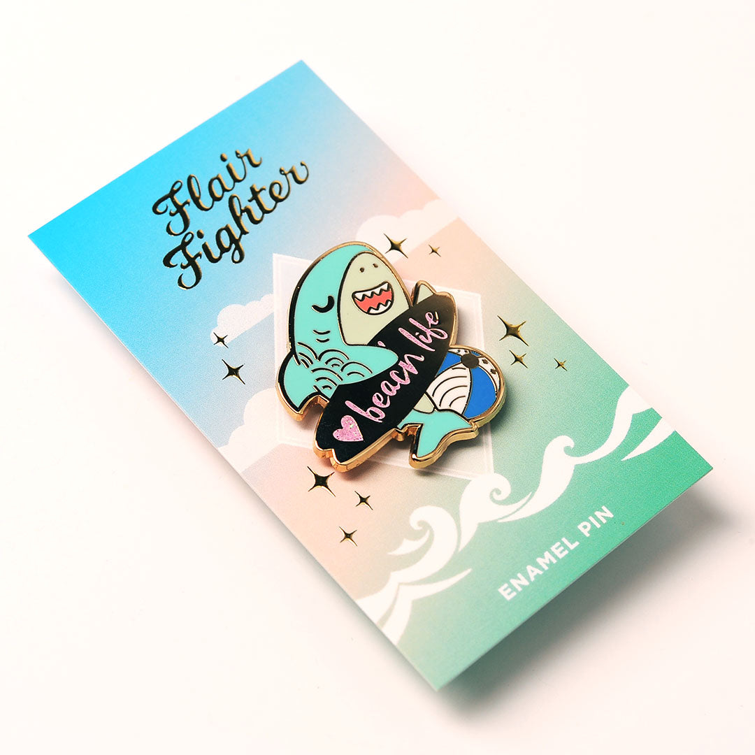 Beach Life Shark Enamel Pin Brooches & Lapel Pins Flair Fighter   