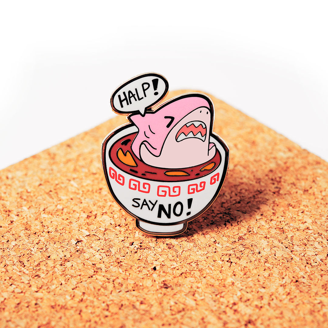 "Say No!" to Shark Fin Soup Enamel Pin Brooches & Lapel Pins Flair Fighter   