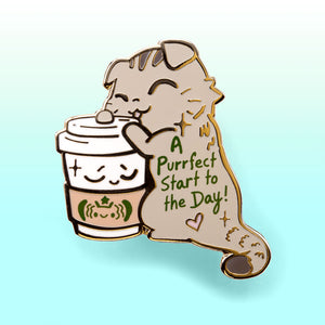 A Purrfect Start To The Day S*Bucks Version (Scottish Fold Cat) Enamel Pin Brooches & Lapel Pins Flair Fighter   