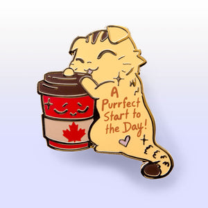 A Purrfect Start To The Day Timmies Version (Scottish Fold Cat) Enamel Pin + Keychain + Vinyl Sticker BUNDLE [3 PCS]  Flair Fighter   