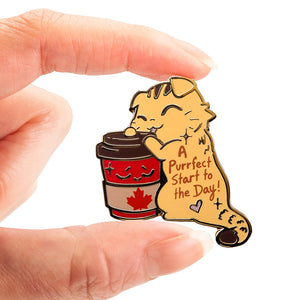 A Purrfect Start To The Day Timmies Version (Scottish Fold Cat) Enamel Pin + Keychain + Vinyl Sticker BUNDLE [3 PCS]  Flair Fighter   
