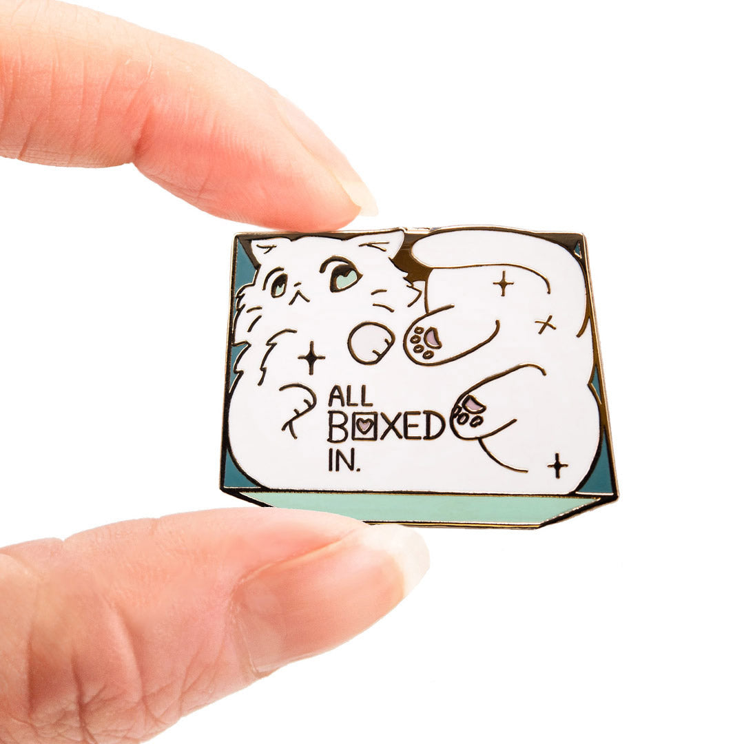 All Boxed In (Turkish Angora Cat) Enamel Pin Brooches & Lapel Pins Flair Fighter   