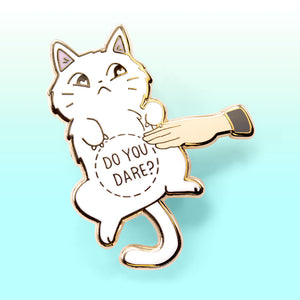 Do You Dare (Khao Manee Cat) Enamel Pin + Keychain + Vinyl Sticker BUNDLE [3 PCS]  Flair Fighter   