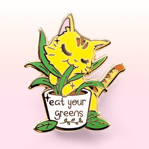Eat Your Greens (Orange Tabby Cat) Enamel Pin + Keychain + Vinyl Sticker BUNDLE [3 PCS]  Flair Fighter   