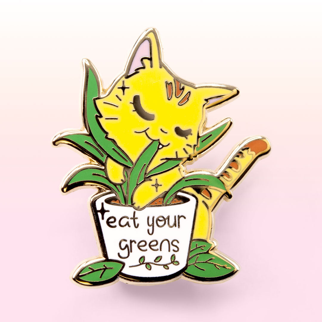 Eat Your Greens (Orange Tabby Cat) Enamel Pin Brooches & Lapel Pins Flair Fighter   