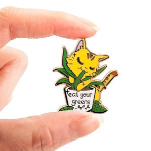 Eat Your Greens (Orange Tabby Cat) Enamel Pin Brooches & Lapel Pins Flair Fighter   