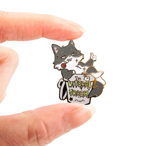 I'm Literal Trash (Norwegian Forest Cat) Enamel Pin + Keychain + Vinyl Sticker BUNDLE [3 PCS]  Flair Fighter   