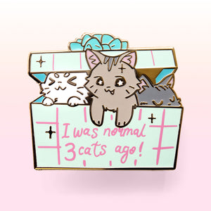 I Was Normal 3 Cats Ago (Domestic Shorthair Cat) Enamel Pin + Keychain + Vinyl Sticker BUNDLE [3 PCS]  Flair Fighter   