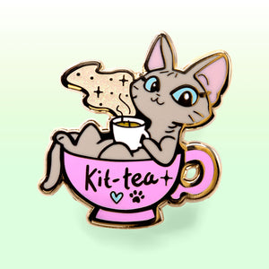 Kit-Tea (Sphynx Cat) Enamel Pin + Keychain + Vinyl Sticker BUNDLE [3 PCS]  Flair Fighter   