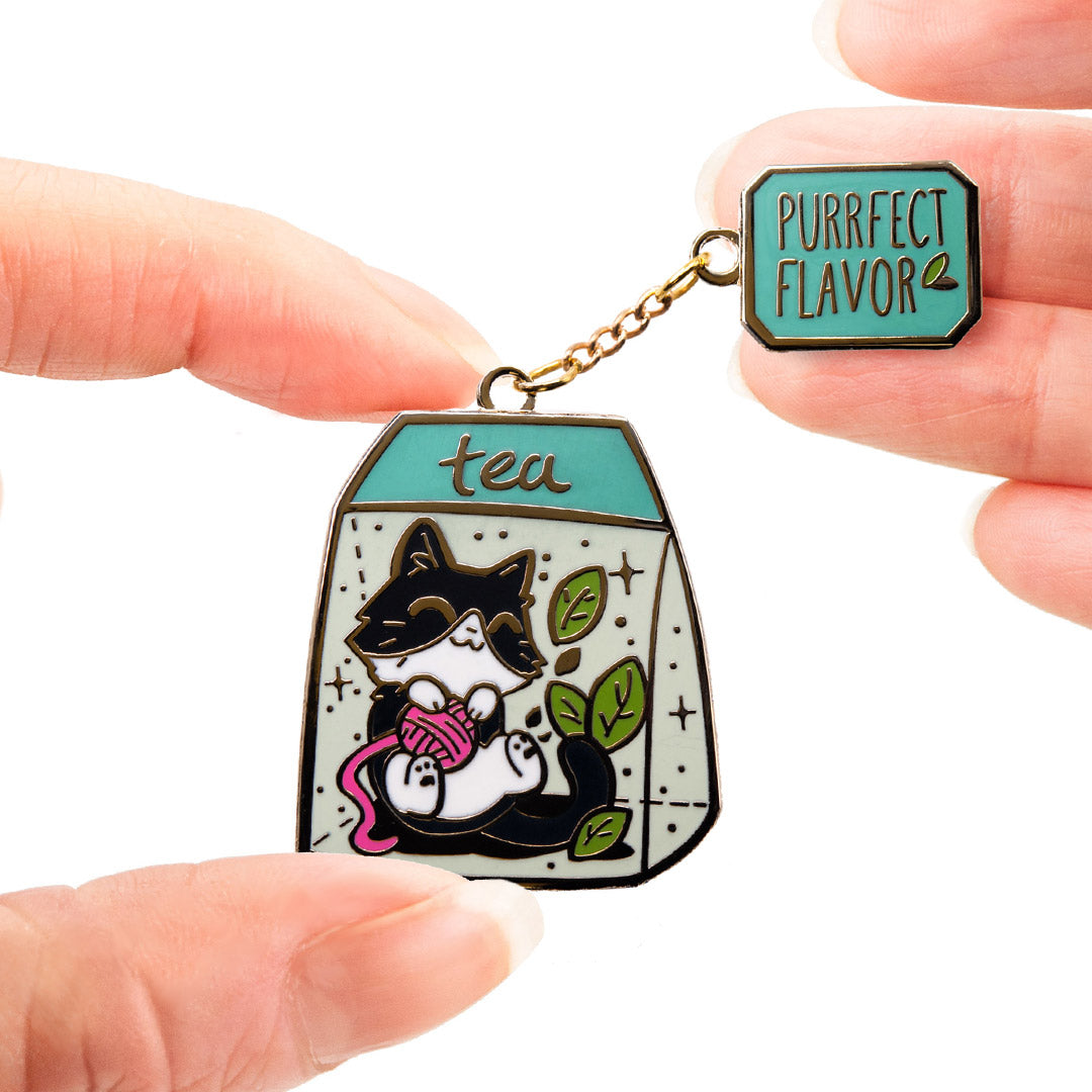 Purrfect Flavor Tea (Tuxedo Cat) Enamel Pin Brooches & Lapel Pins Flair Fighter   