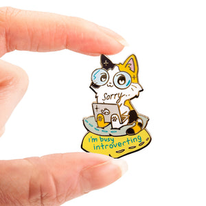 Sorry I'm Busy Introverting (Calico Cat) Enamel Pin Brooches & Lapel Pins Flair Fighter   