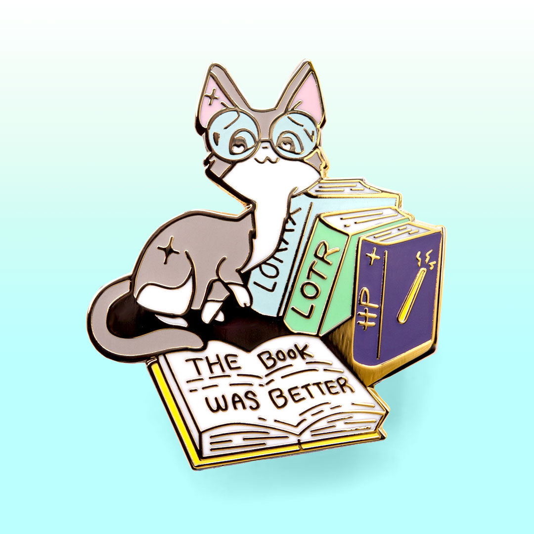The Book Was Better (Cornish Rex Cat) Enamel Pin Brooches & Lapel Pins Flair Fighter   